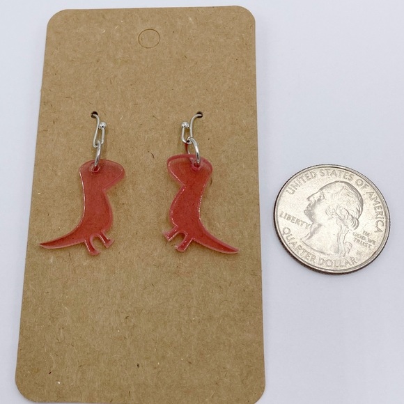Acrylic Translucent Dinosaur Dangle Earrings - Picture 2 of 4